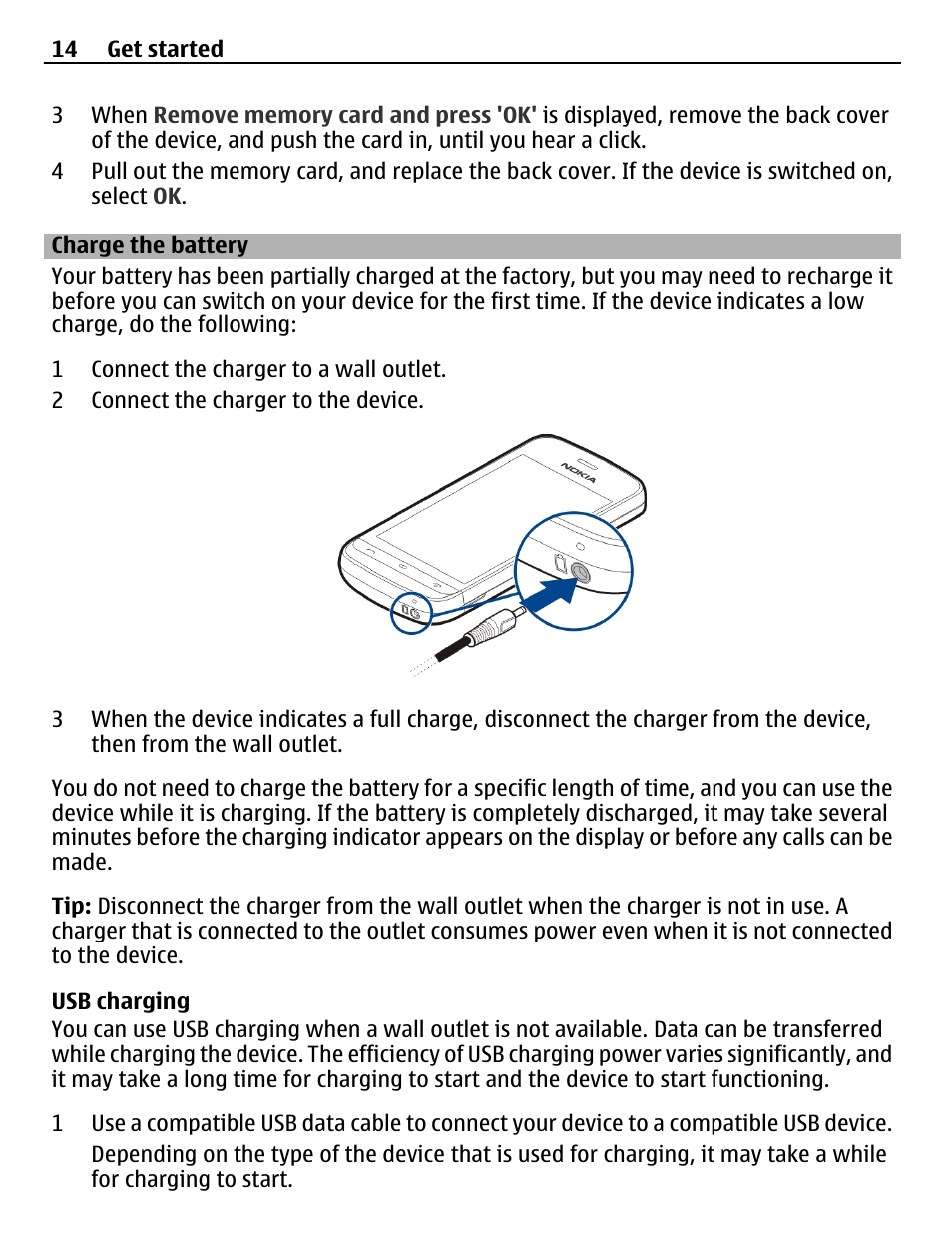 Charge the battery | Nokia C5-03 User Manual | Page 14 / 116