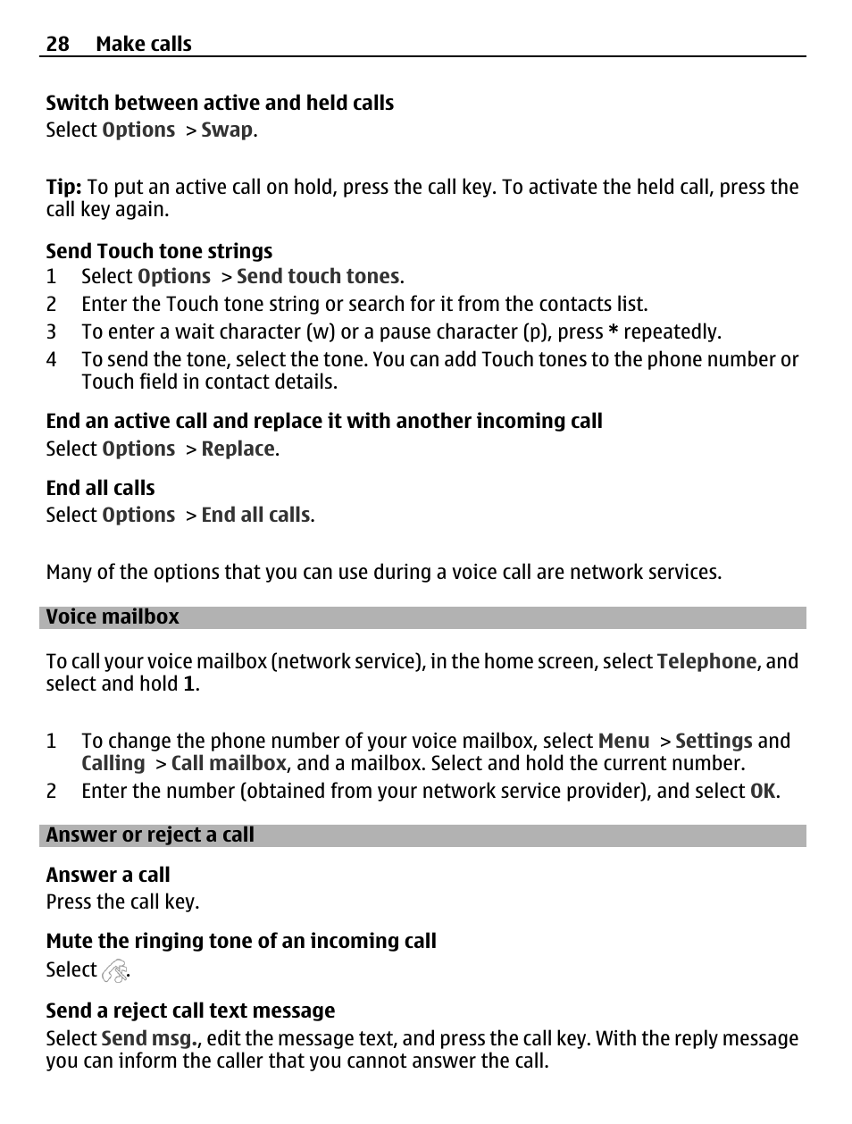 Voice mailbox, Answer or reject a call | Nokia C5-03 User Manual | Page 28 / 116