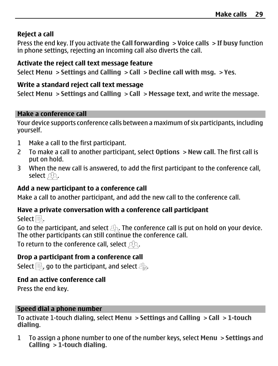Make a conference call, Speed dial a phone number | Nokia C5-03 User Manual | Page 29 / 116