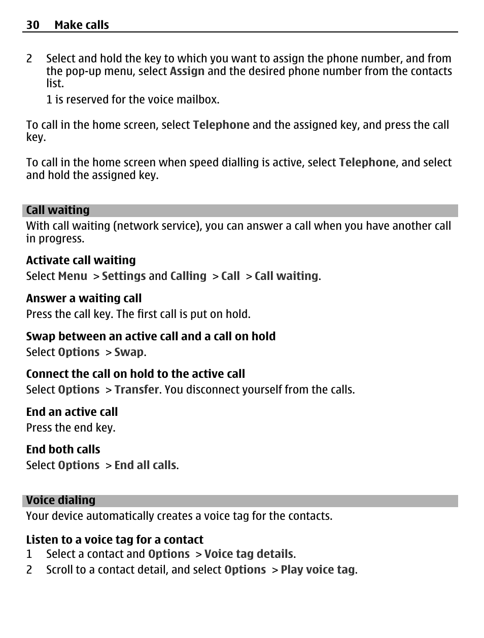 Call waiting, Voice dialing | Nokia C5-03 User Manual | Page 30 / 116