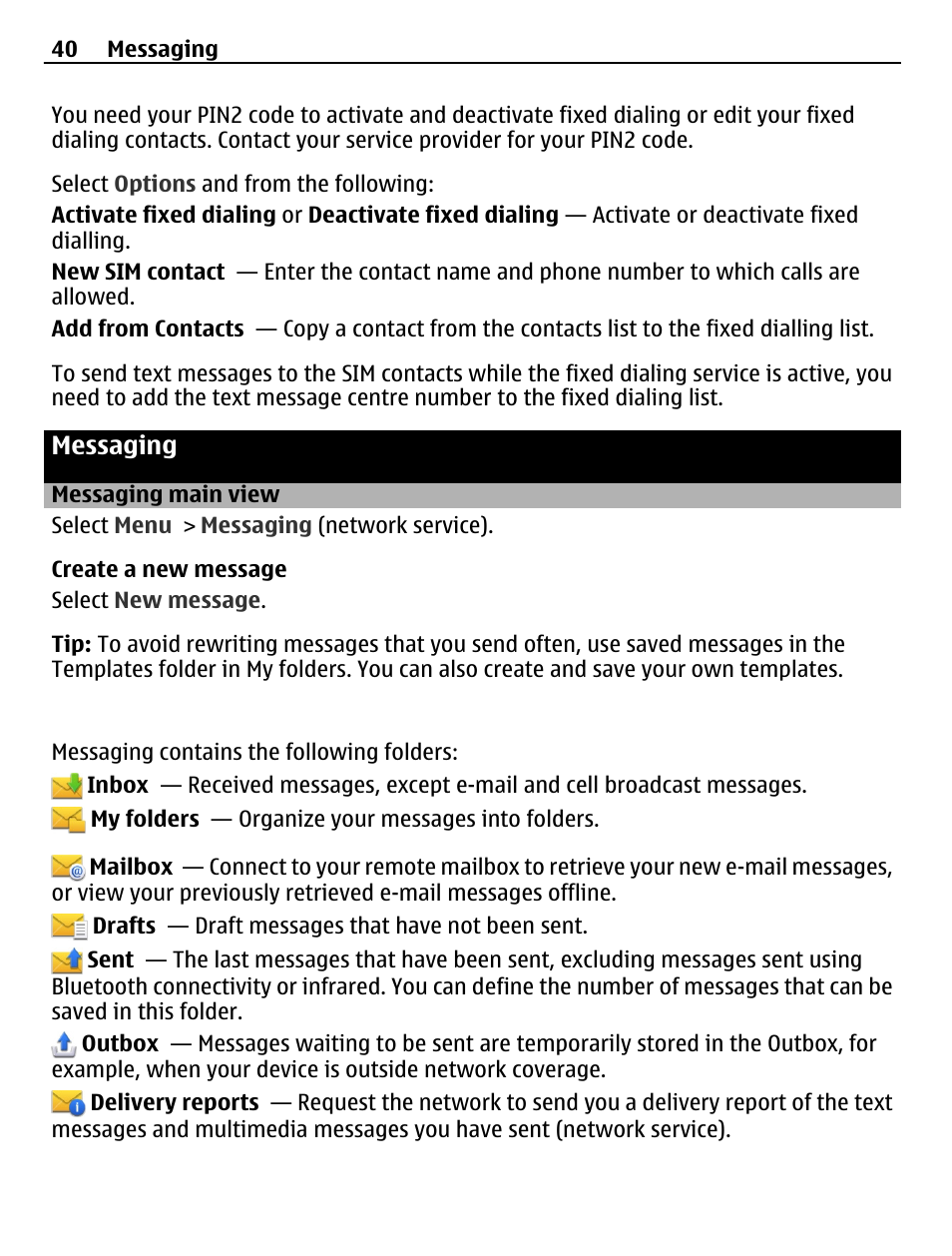 Messaging, Messaging main view | Nokia C5-03 User Manual | Page 40 / 116