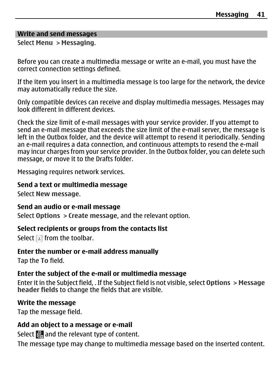 Write and send messages | Nokia C5-03 User Manual | Page 41 / 116