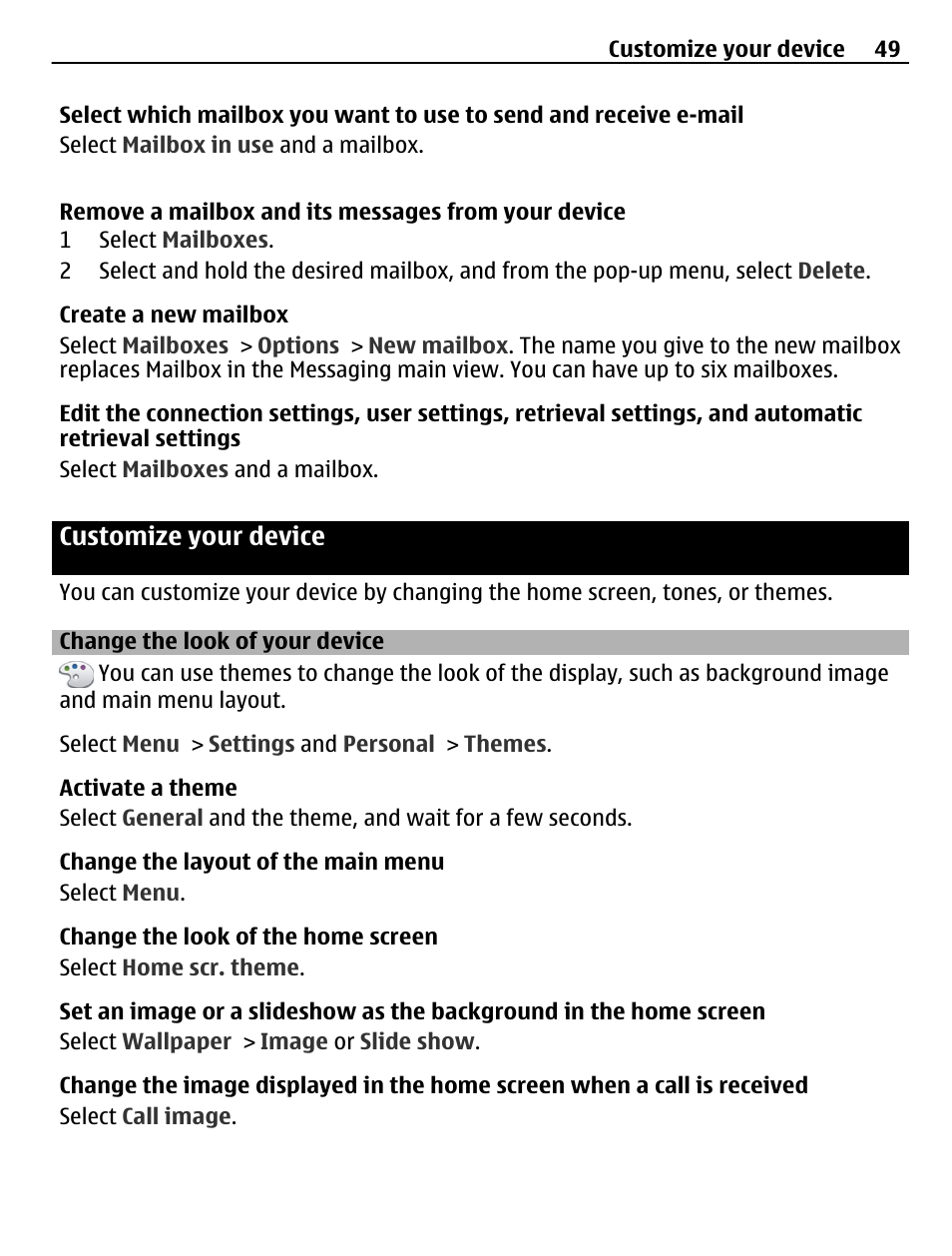 Customize your device, Change the look of your device | Nokia C5-03 User Manual | Page 49 / 116