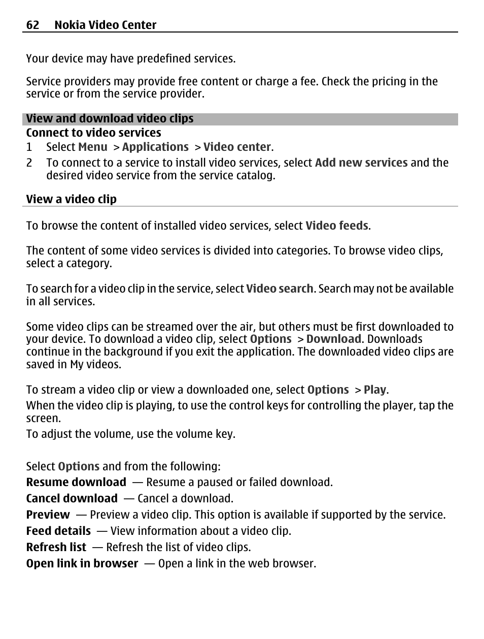 View and download video clips | Nokia C5-03 User Manual | Page 62 / 116