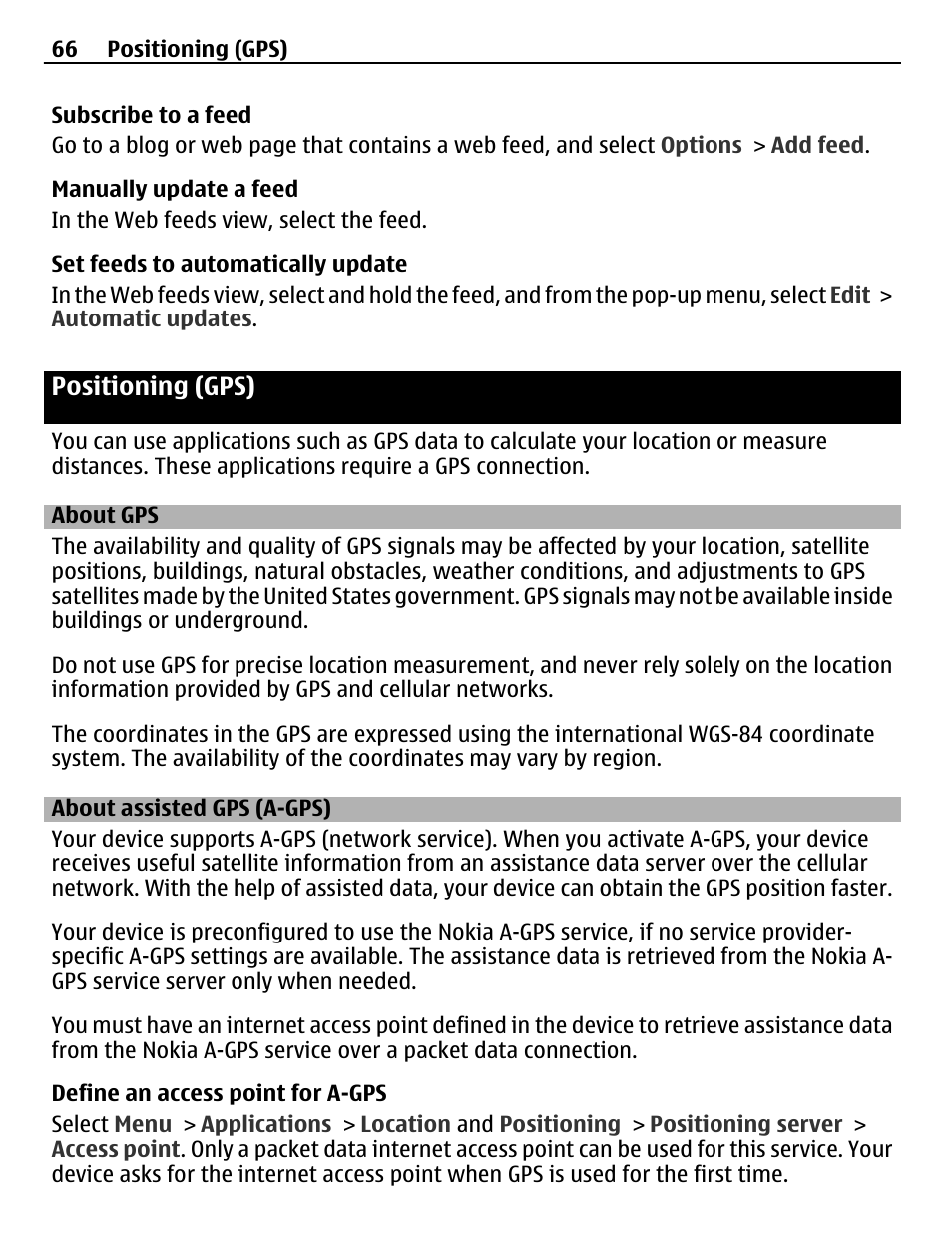 Positioning (gps), About gps, About assisted gps (a-gps) | Nokia C5-03 User Manual | Page 66 / 116