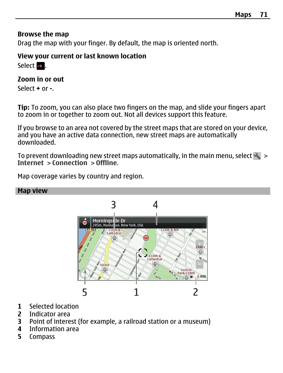 Map view | Nokia C5-03 User Manual | Page 71 / 116