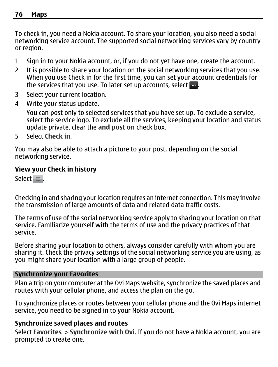 Synchronize your favorites | Nokia C5-03 User Manual | Page 76 / 116