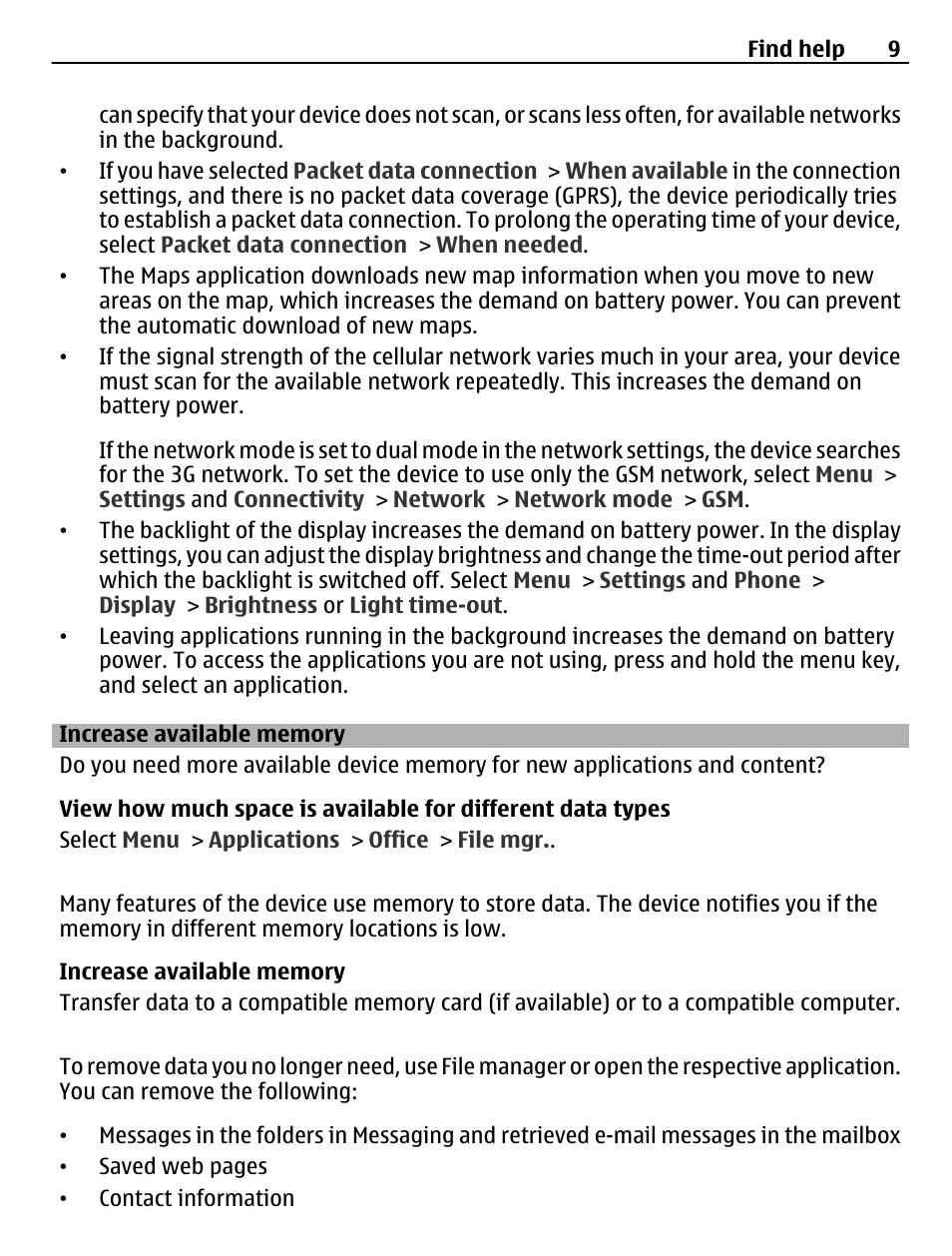 Increase available memory | Nokia C5-03 User Manual | Page 9 / 116