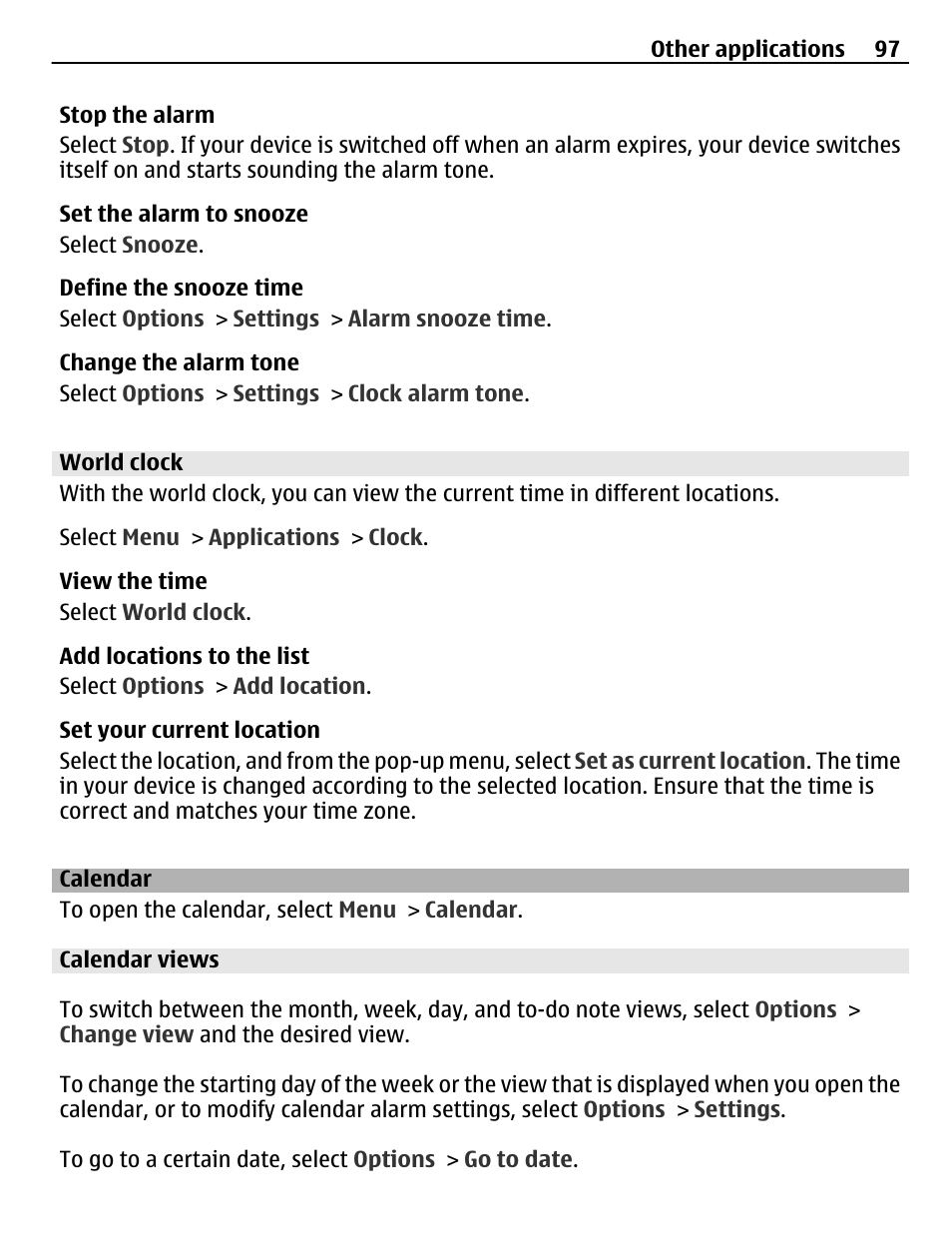 World clock, Calendar, Calendar views | Nokia C5-03 User Manual | Page 97 / 116