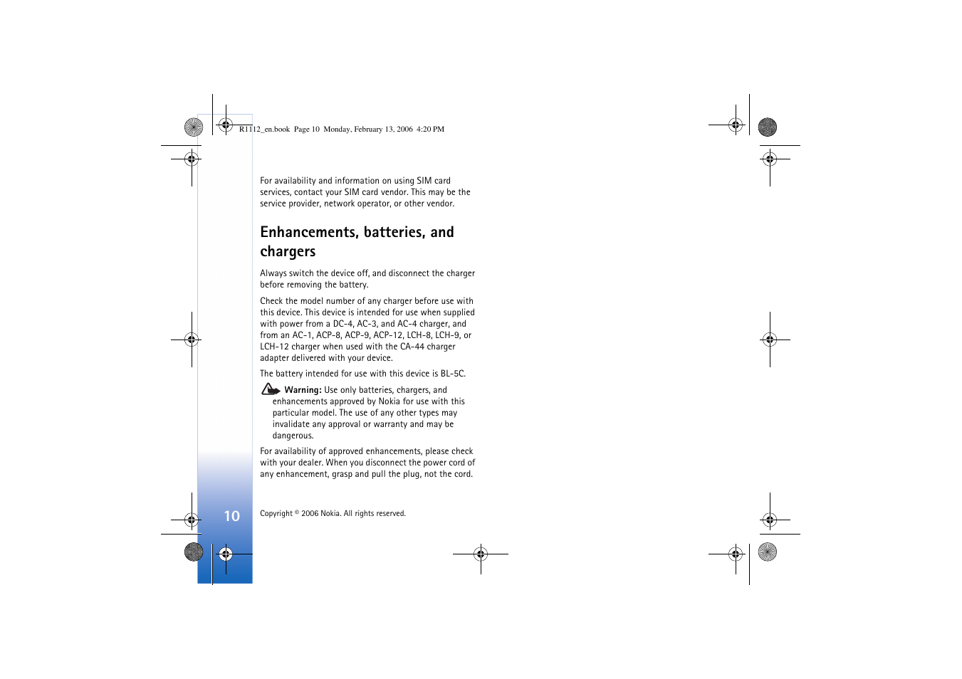 Enhancements, batteries, and chargers | Nokia N70 User Manual | Page 11 / 121