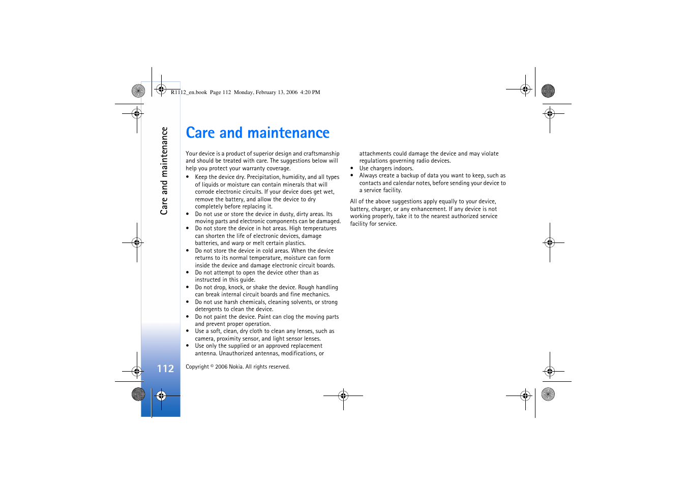 Care and maintenance | Nokia N70 User Manual | Page 113 / 121