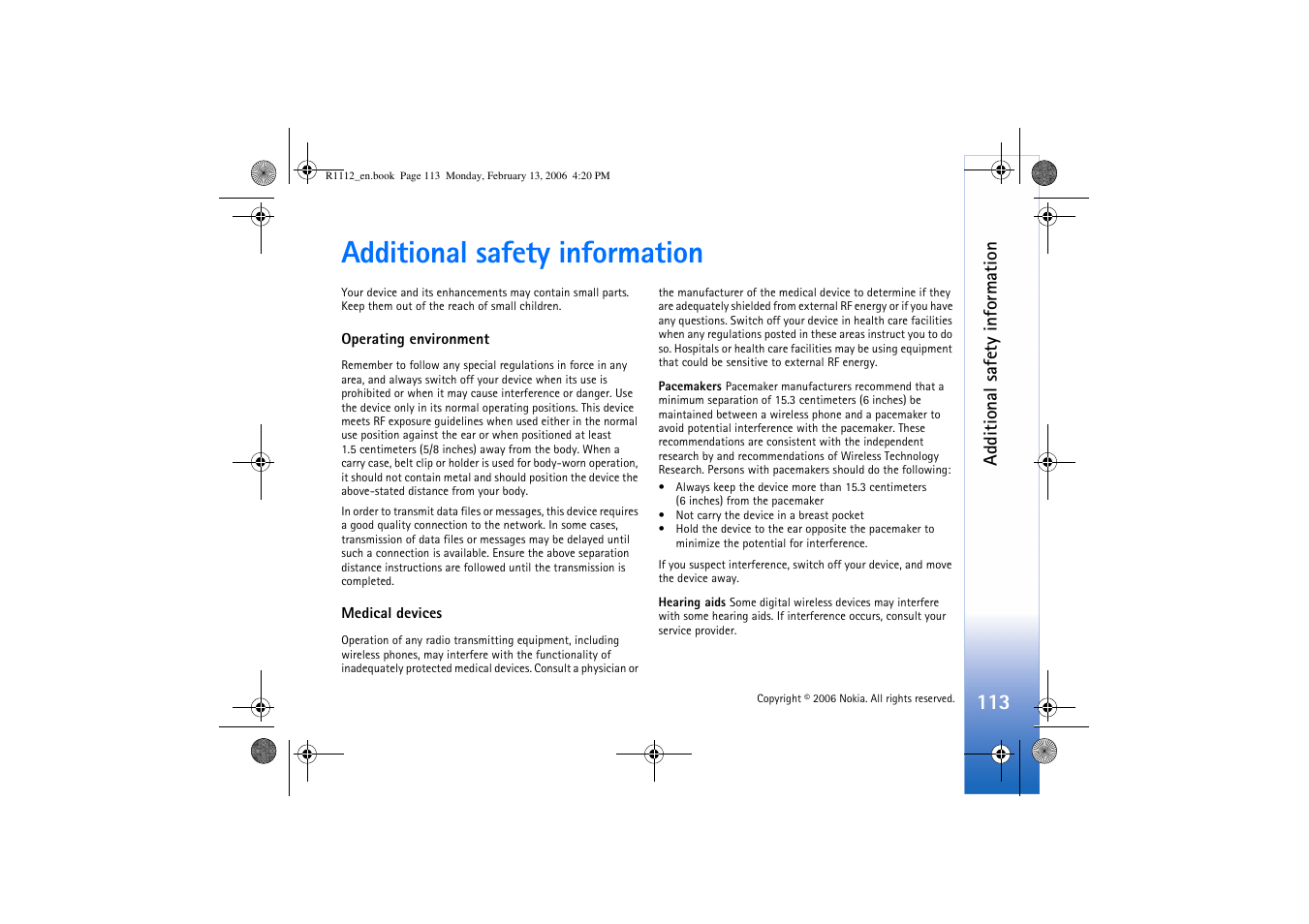 Additional safety information | Nokia N70 User Manual | Page 114 / 121