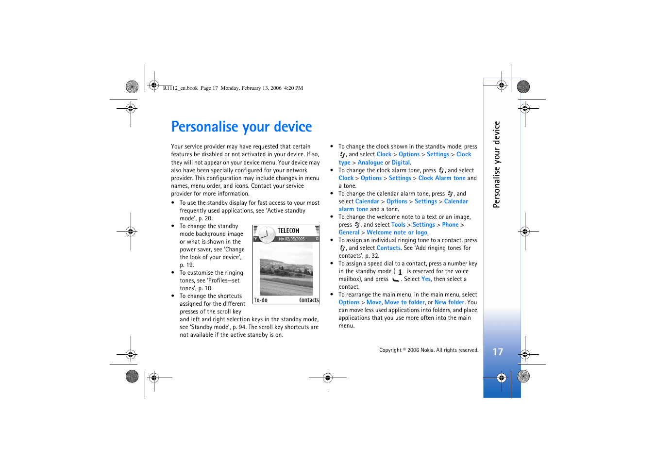 Personalise your device | Nokia N70 User Manual | Page 18 / 121