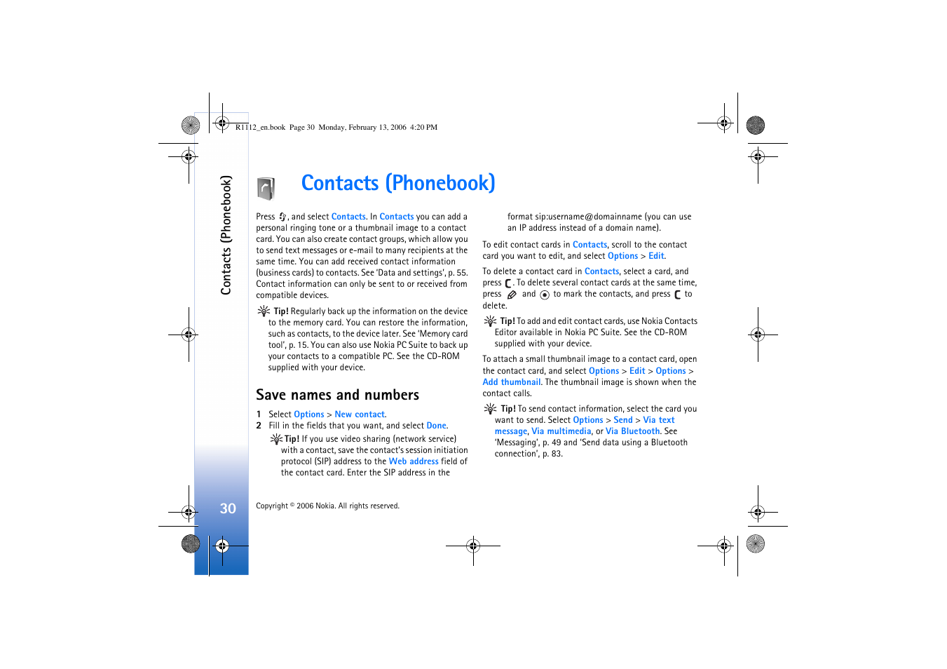 Contacts (phonebook), Save names and numbers | Nokia N70 User Manual | Page 31 / 121