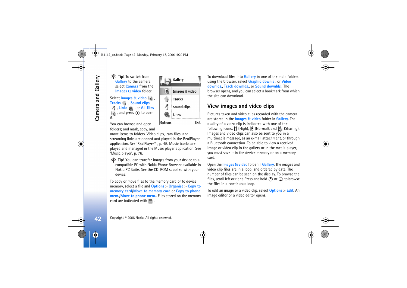View images and video clips, Camera and gallery | Nokia N70 User Manual | Page 43 / 121