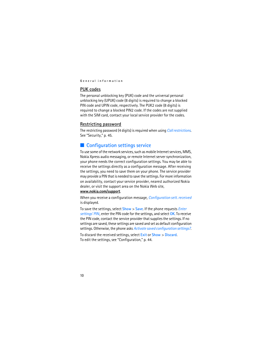 Configuration settings service | Nokia 6103 User Manual | Page 11 / 169