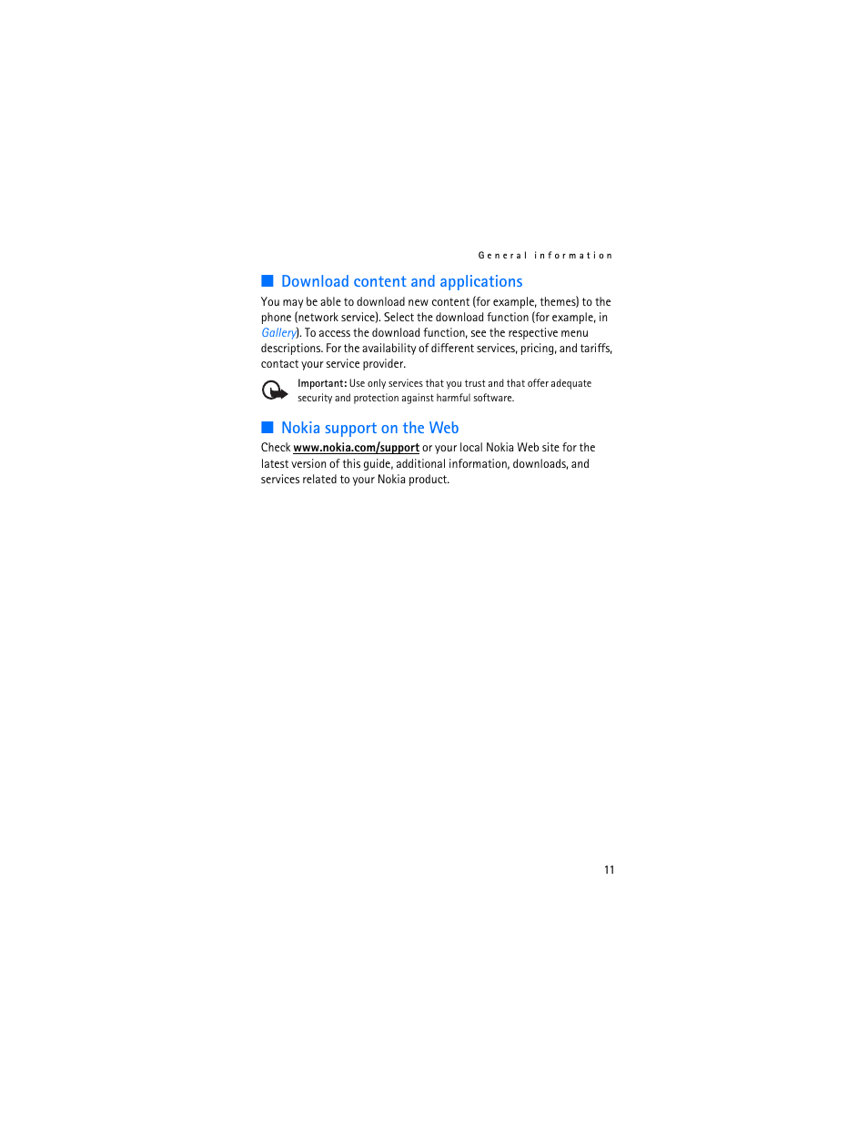 Download content and applications, Nokia support on the web | Nokia 6103 User Manual | Page 12 / 169