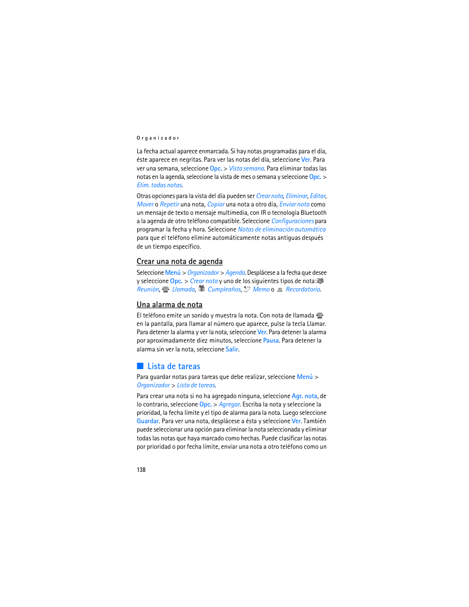 Lista de tareas | Nokia 6103 User Manual | Page 139 / 169