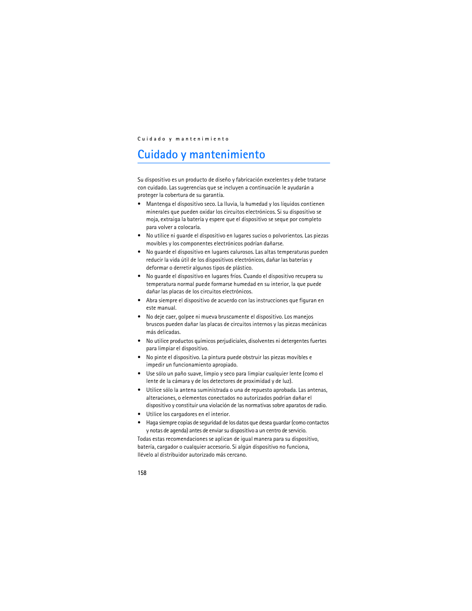 Cuidado y mantenimiento | Nokia 6103 User Manual | Page 159 / 169