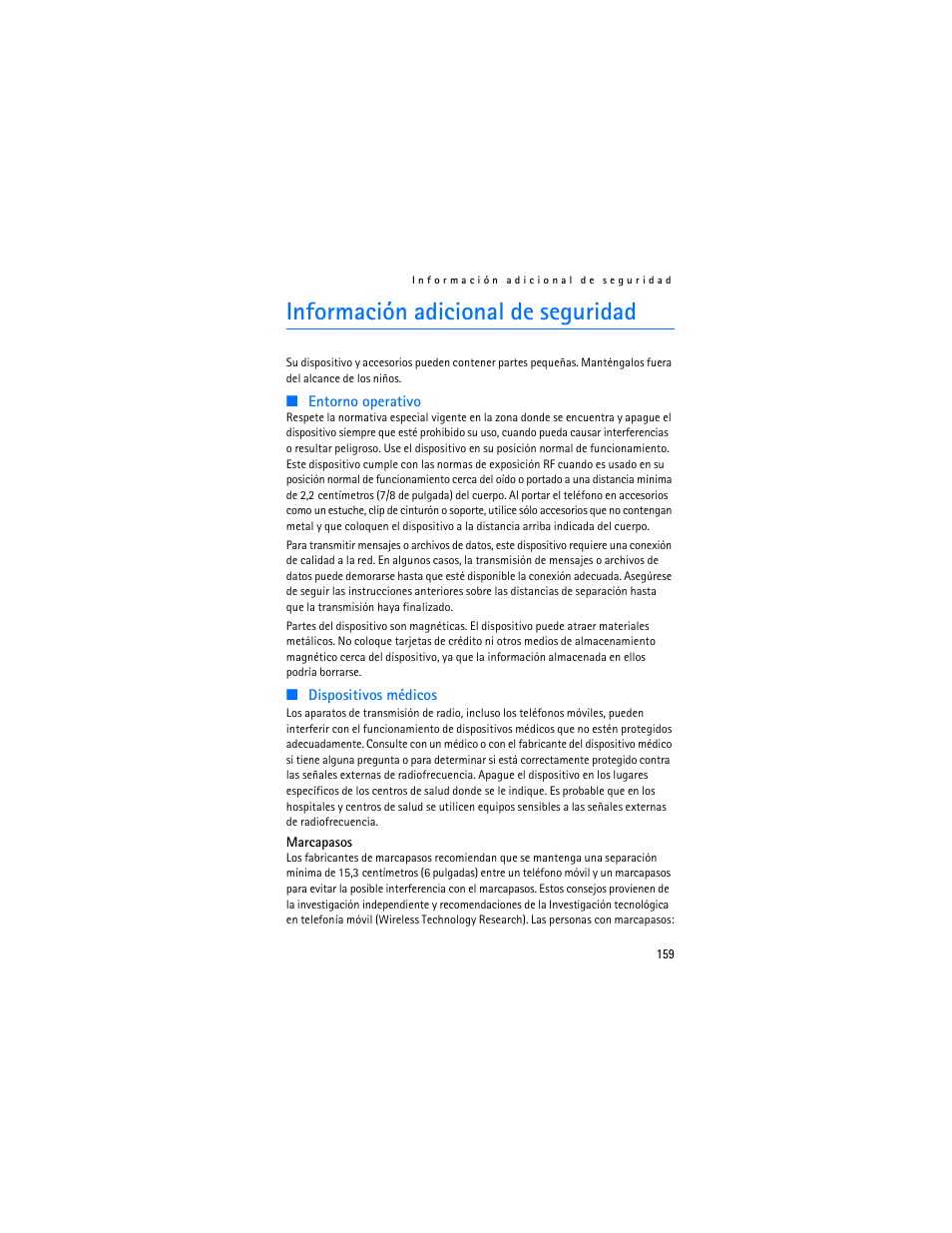 Información adicional de seguridad | Nokia 6103 User Manual | Page 160 / 169