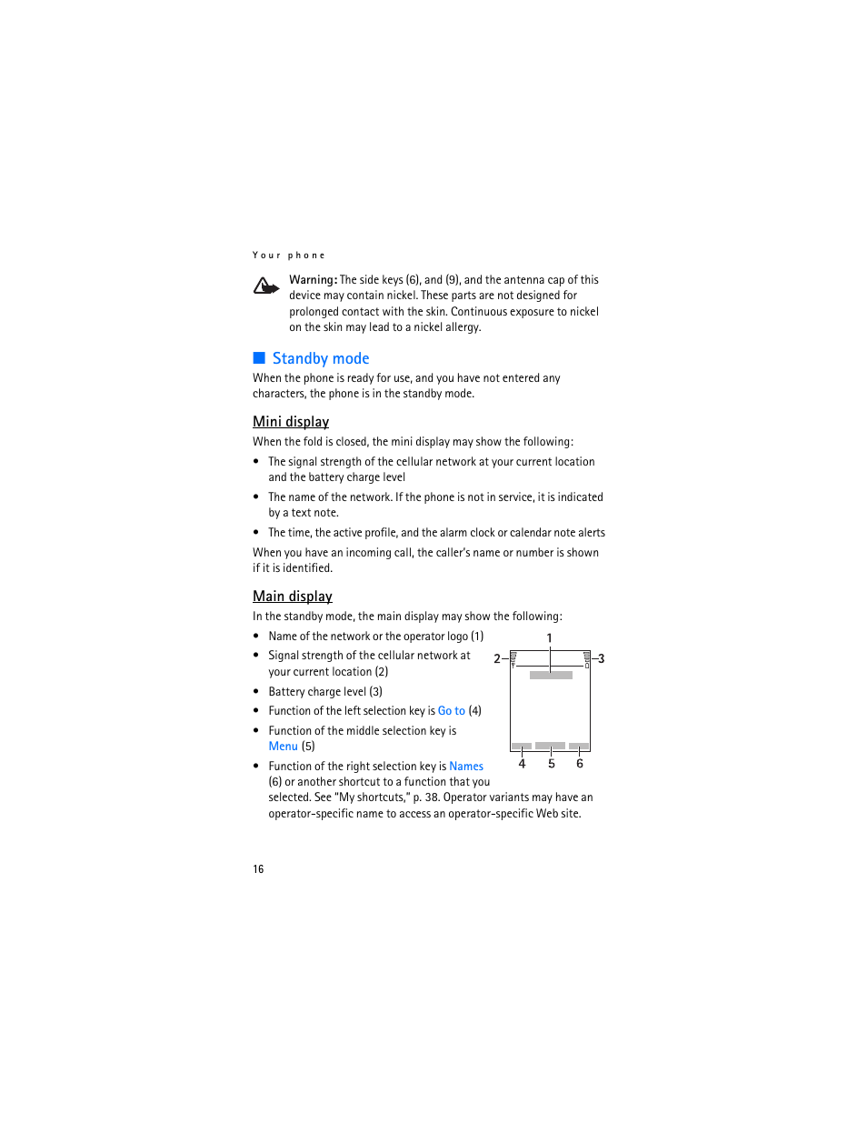 Standby mode | Nokia 6103 User Manual | Page 17 / 169