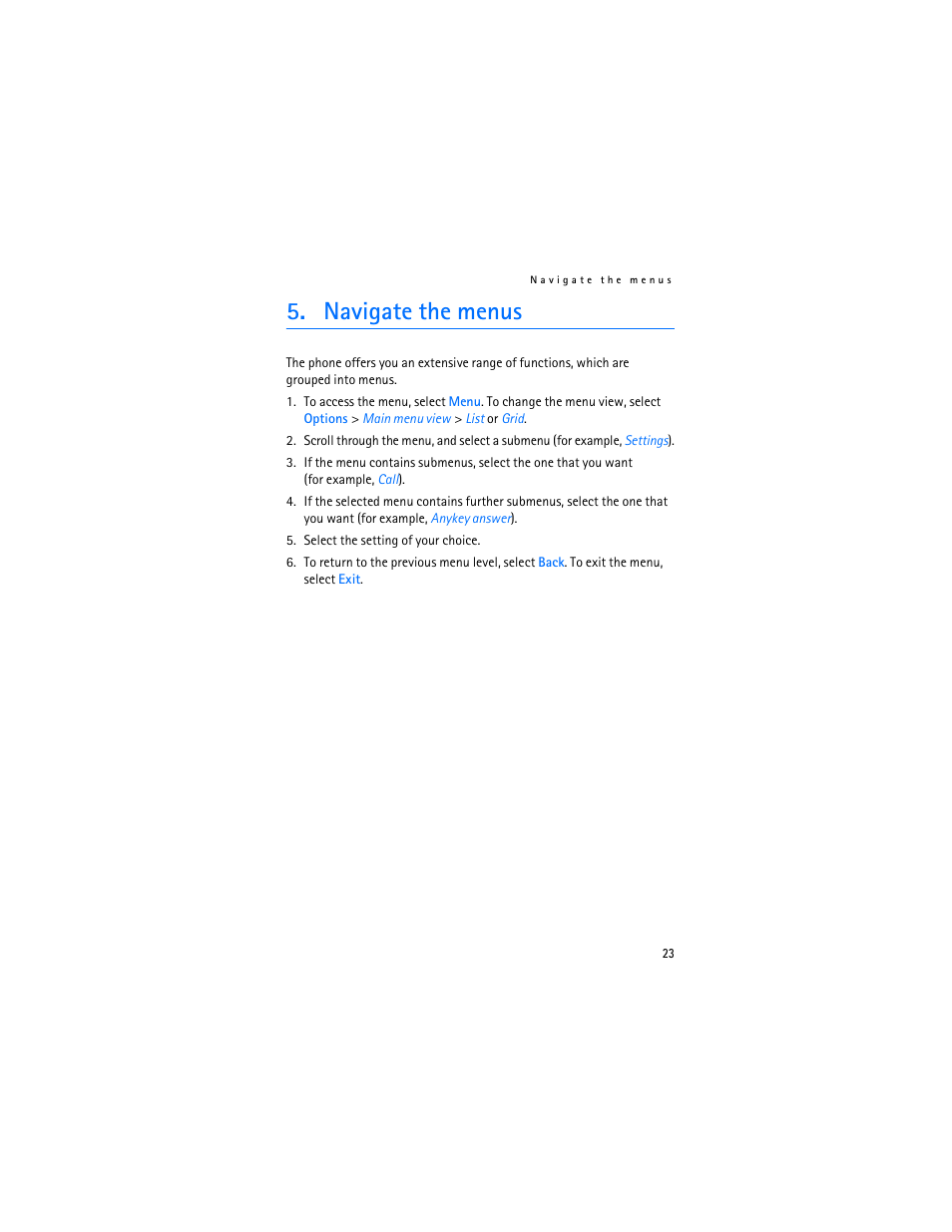 Navigate the menus | Nokia 6103 User Manual | Page 24 / 169