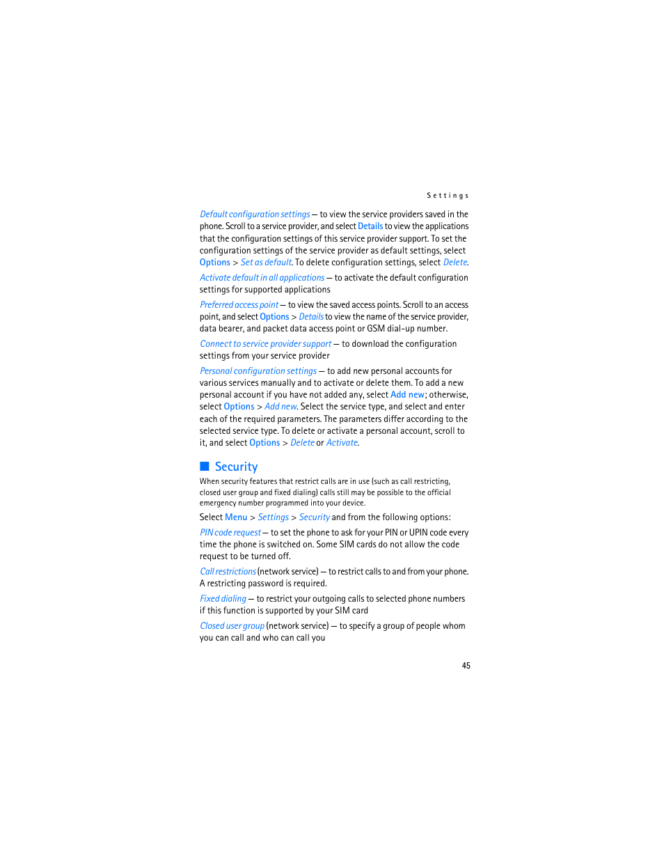 Security, See “security, E “security,” p. 45 | 45, an | Nokia 6103 User Manual | Page 46 / 169