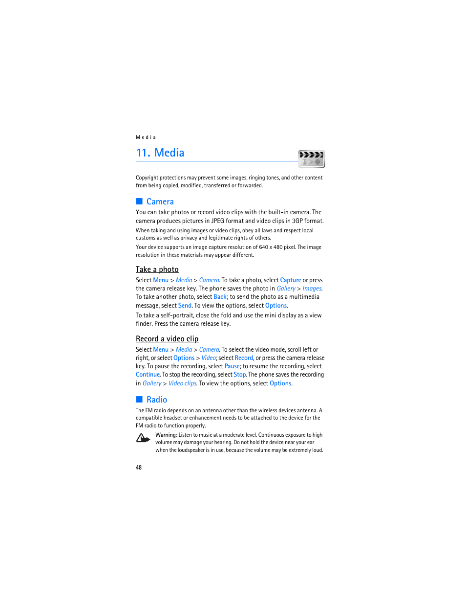 Media, Camera, Radio | Camera radio | Nokia 6103 User Manual | Page 49 / 169