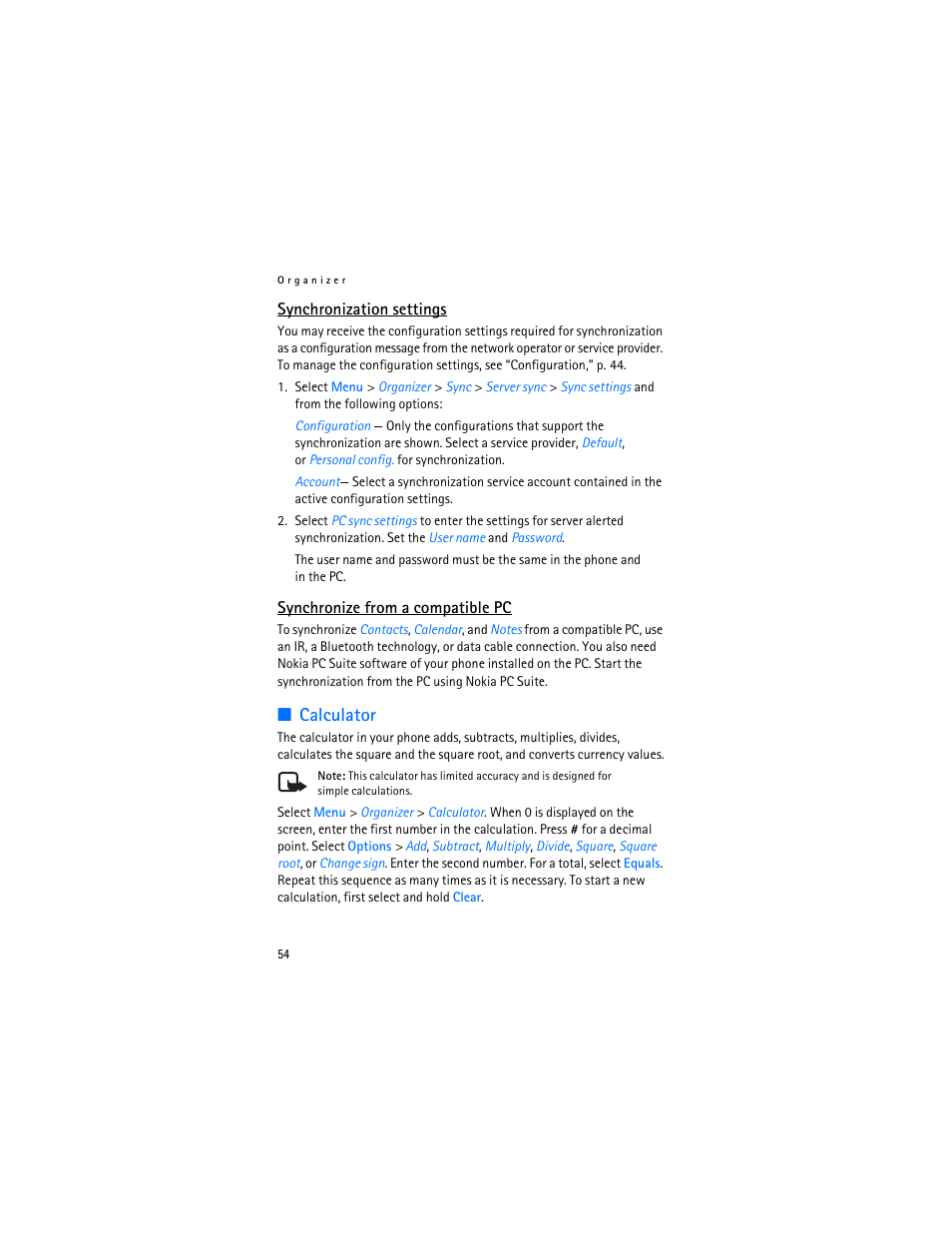 Calculator | Nokia 6103 User Manual | Page 55 / 169