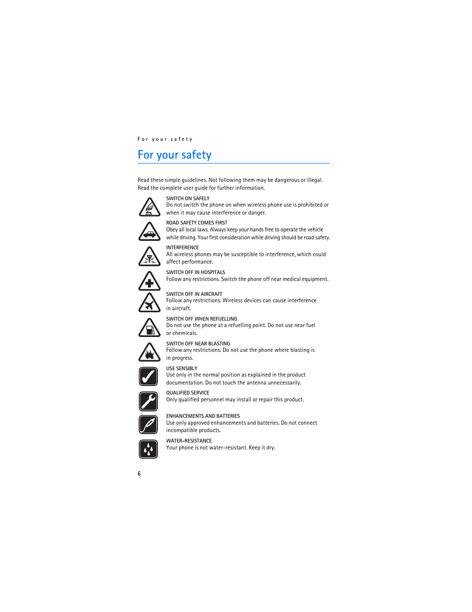 For your safety, R your safety | Nokia 6103 User Manual | Page 7 / 169