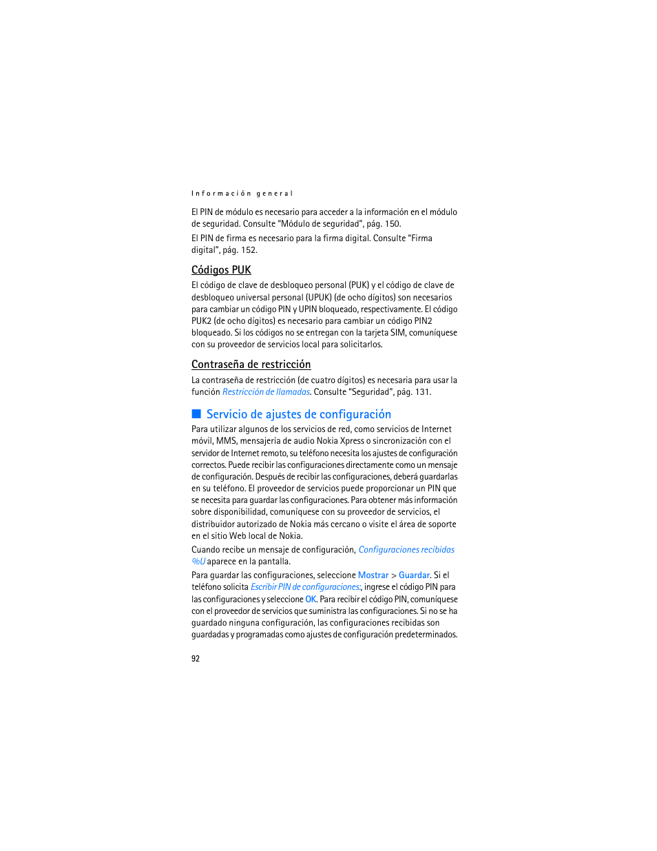 Servicio de ajustes de configuración | Nokia 6103 User Manual | Page 93 / 169