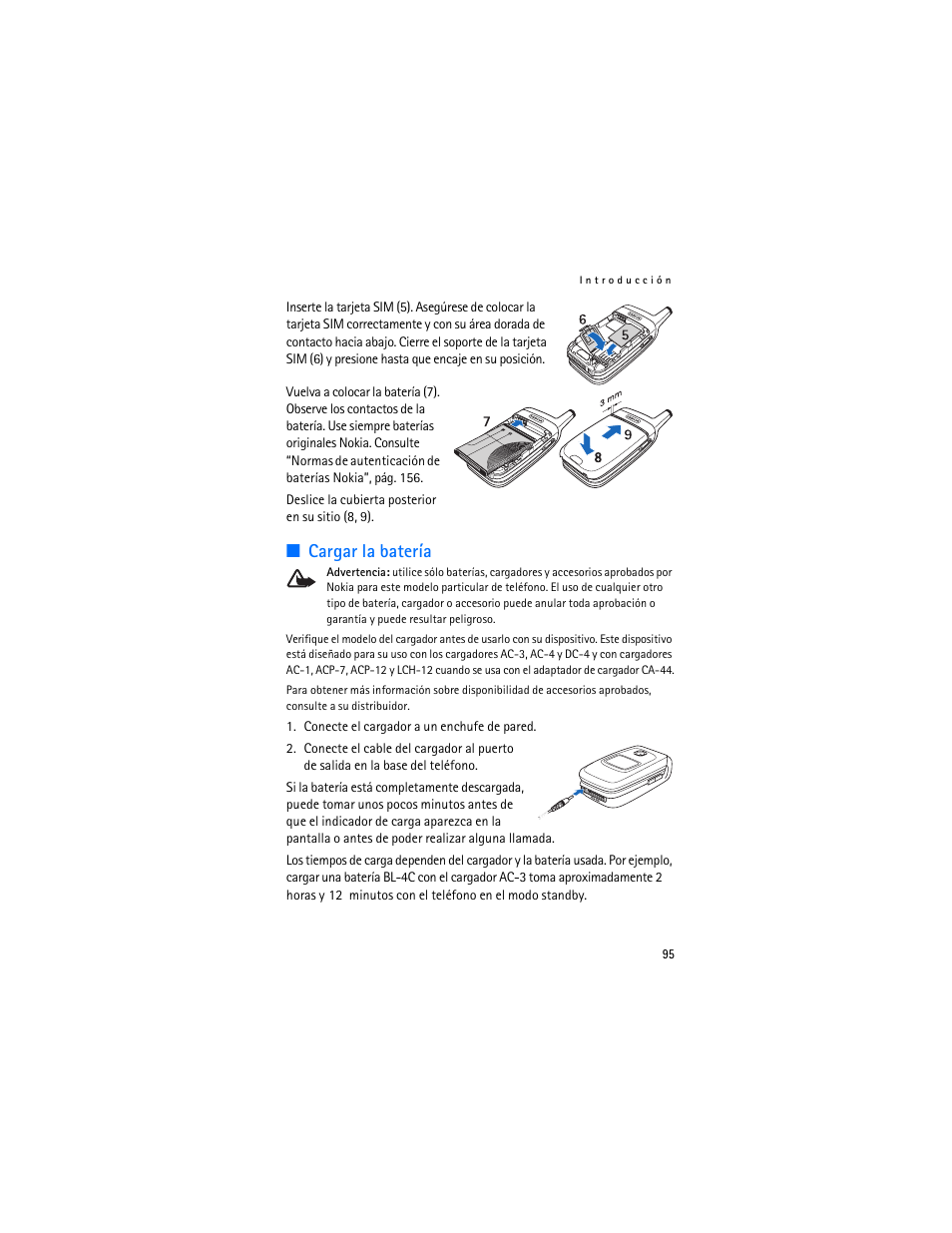 Cargar la batería | Nokia 6103 User Manual | Page 96 / 169