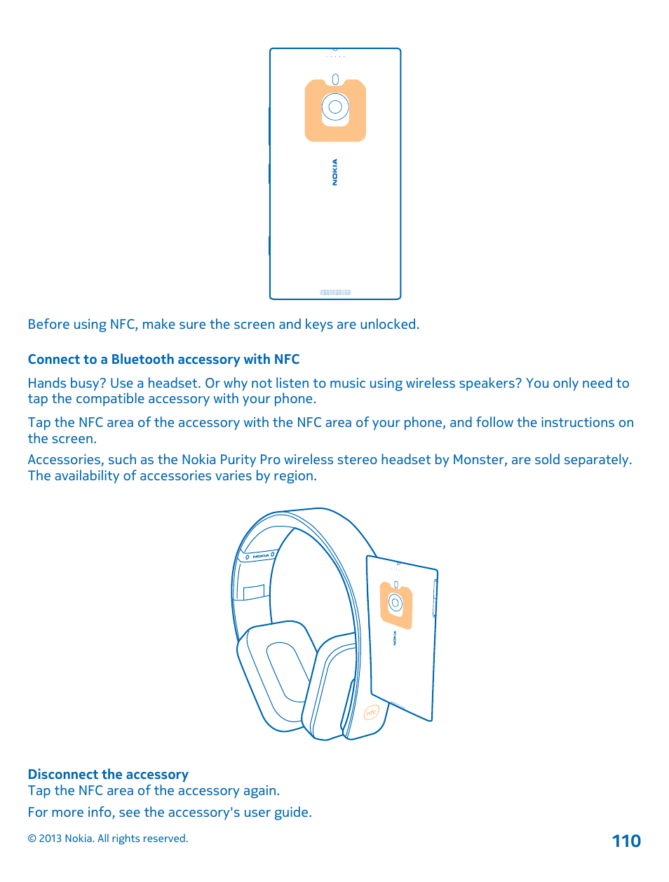 Connect to a bluetooth accessory with nfc | Nokia Lumia 1520 User Manual | Page 110 / 128