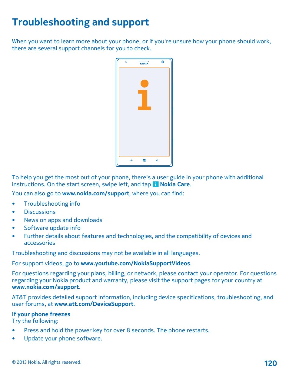 Troubleshooting and support | Nokia Lumia 1520 User Manual | Page 120 / 128