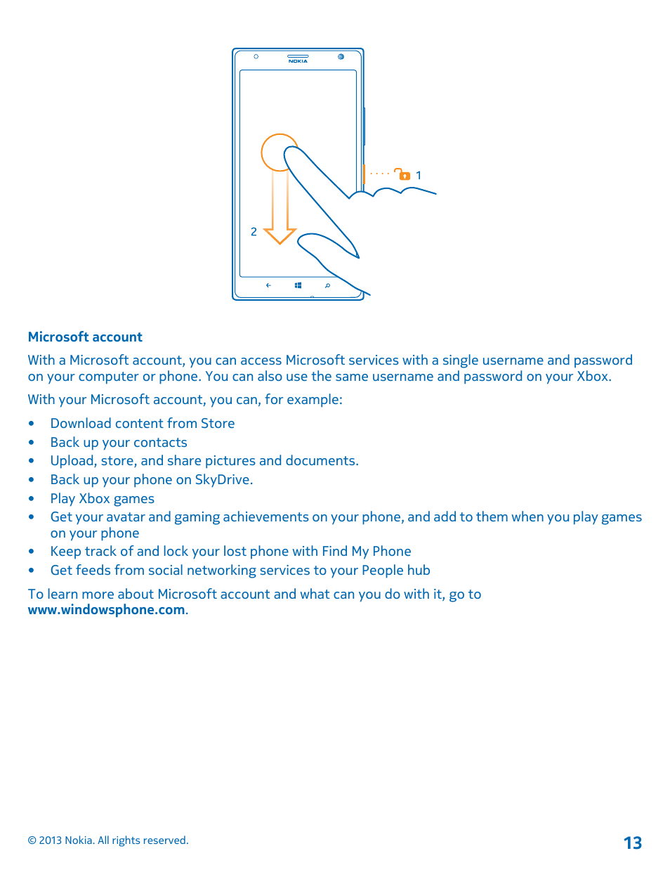 Microsoft account | Nokia Lumia 1520 User Manual | Page 13 / 128