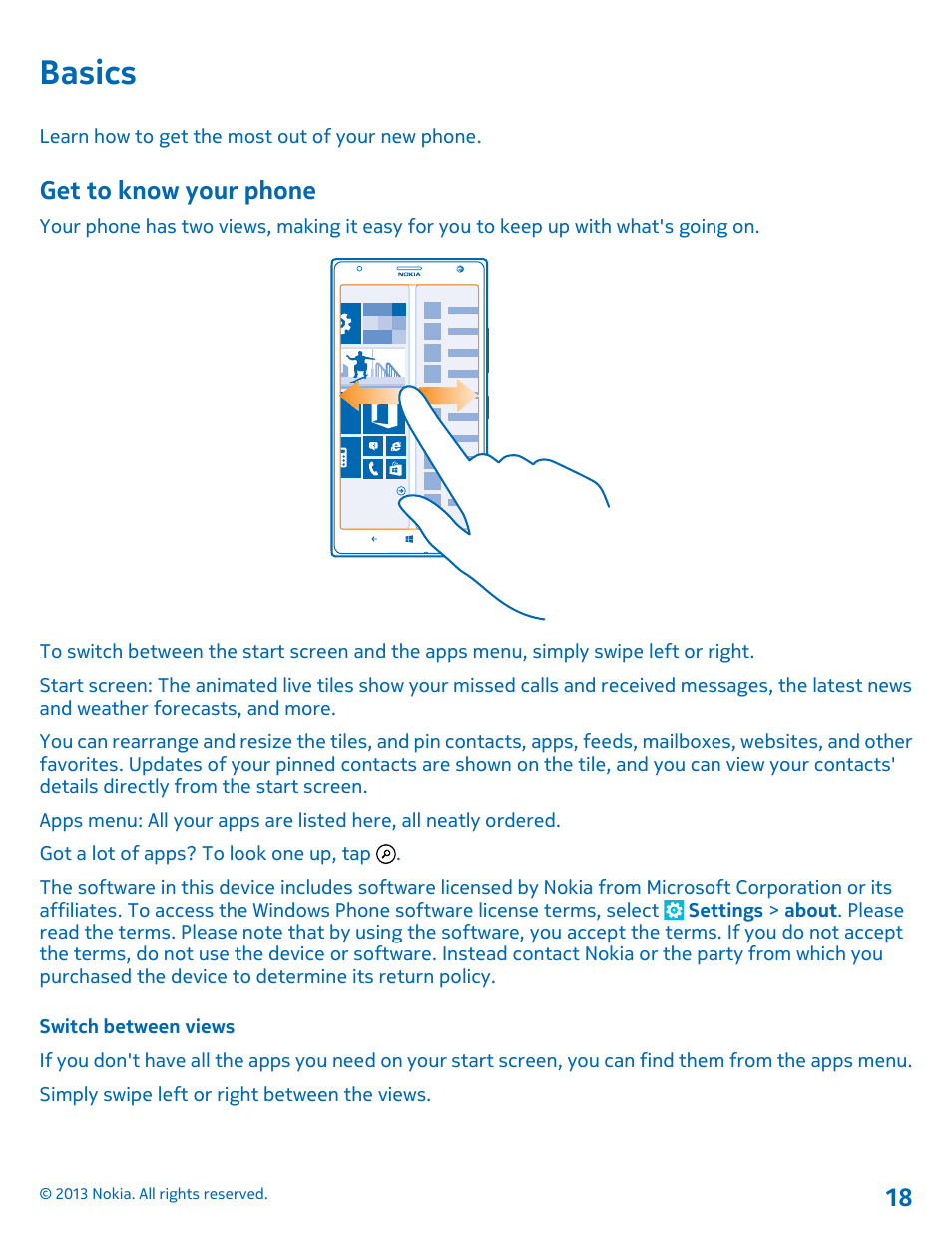 Basics, Get to know your phone, Switch between views | Basics 18 get to know your phone | Nokia Lumia 1520 User Manual | Page 18 / 128