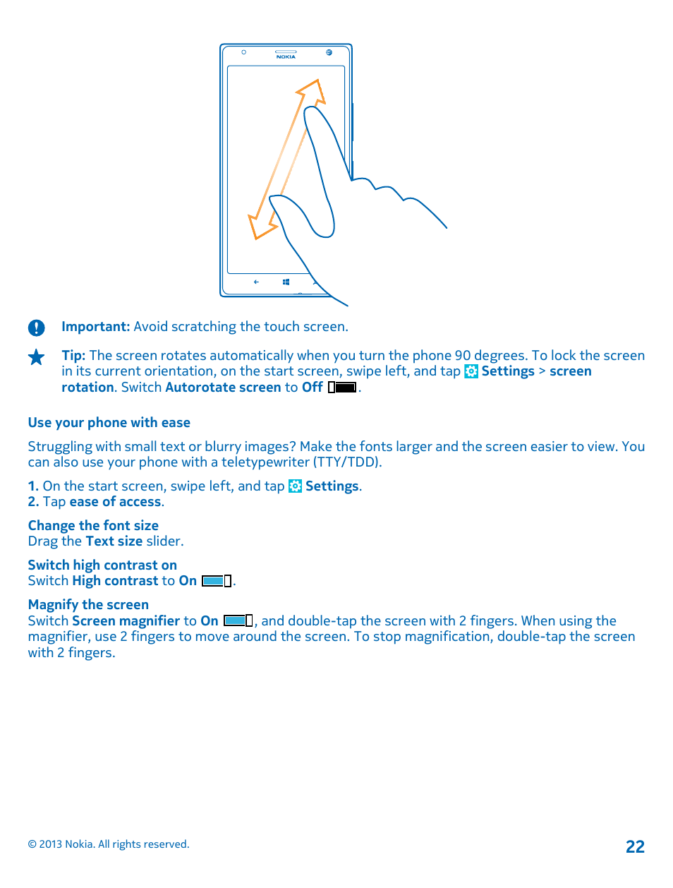 Use your phone with ease | Nokia Lumia 1520 User Manual | Page 22 / 128