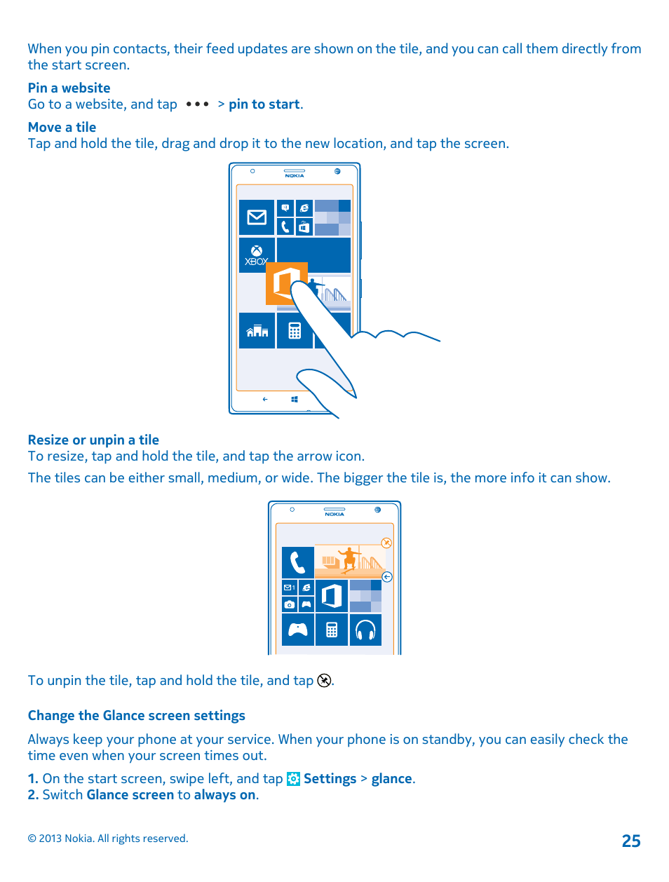 Change the glance screen settings | Nokia Lumia 1520 User Manual | Page 25 / 128