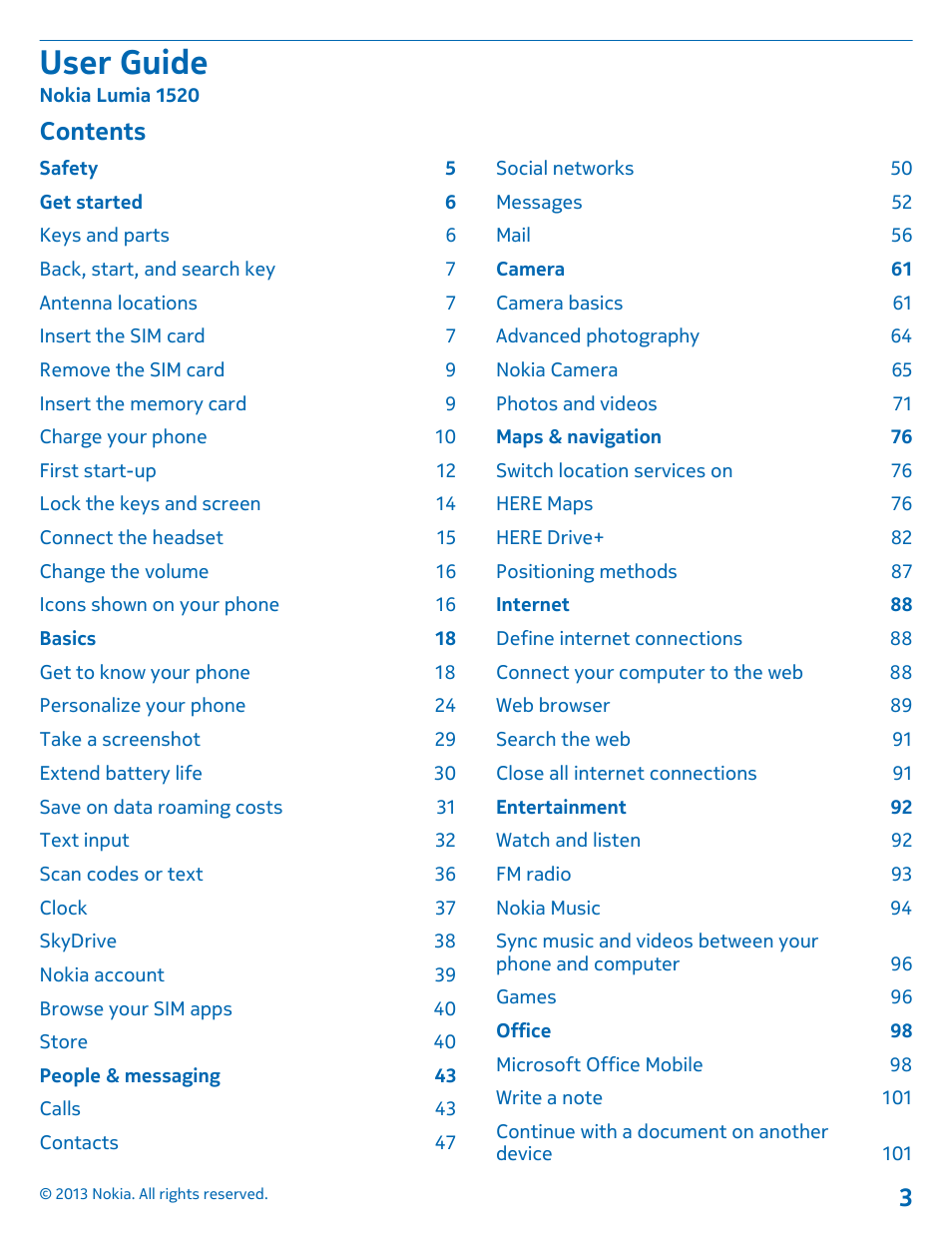 Nokia Lumia 1520 User Manual | Page 3 / 128