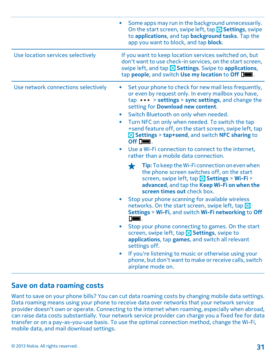 Save on data roaming costs | Nokia Lumia 1520 User Manual | Page 31 / 128