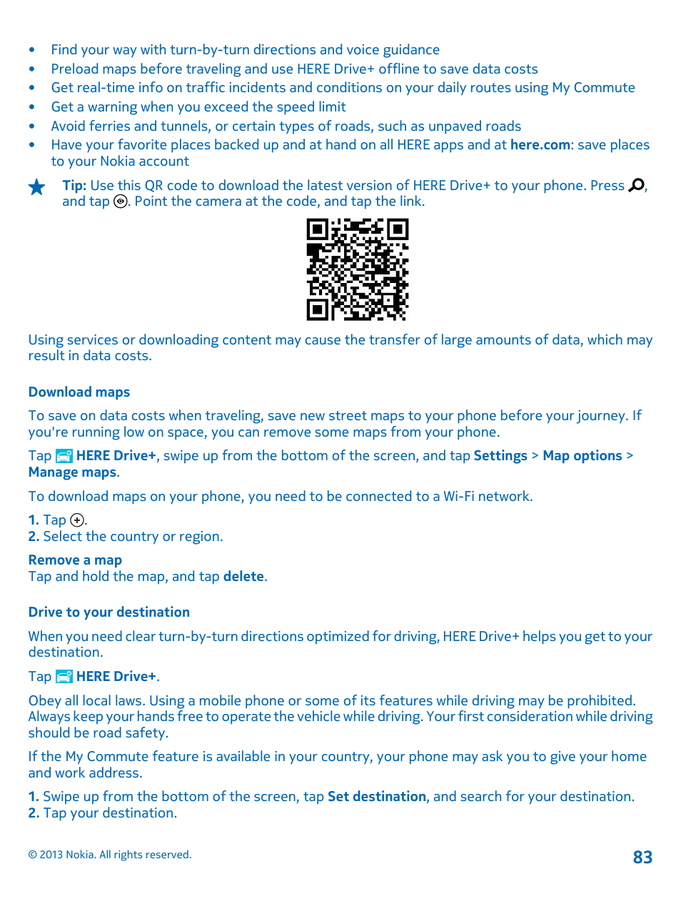 Download maps, Drive to your destination | Nokia Lumia 1520 User Manual | Page 83 / 128