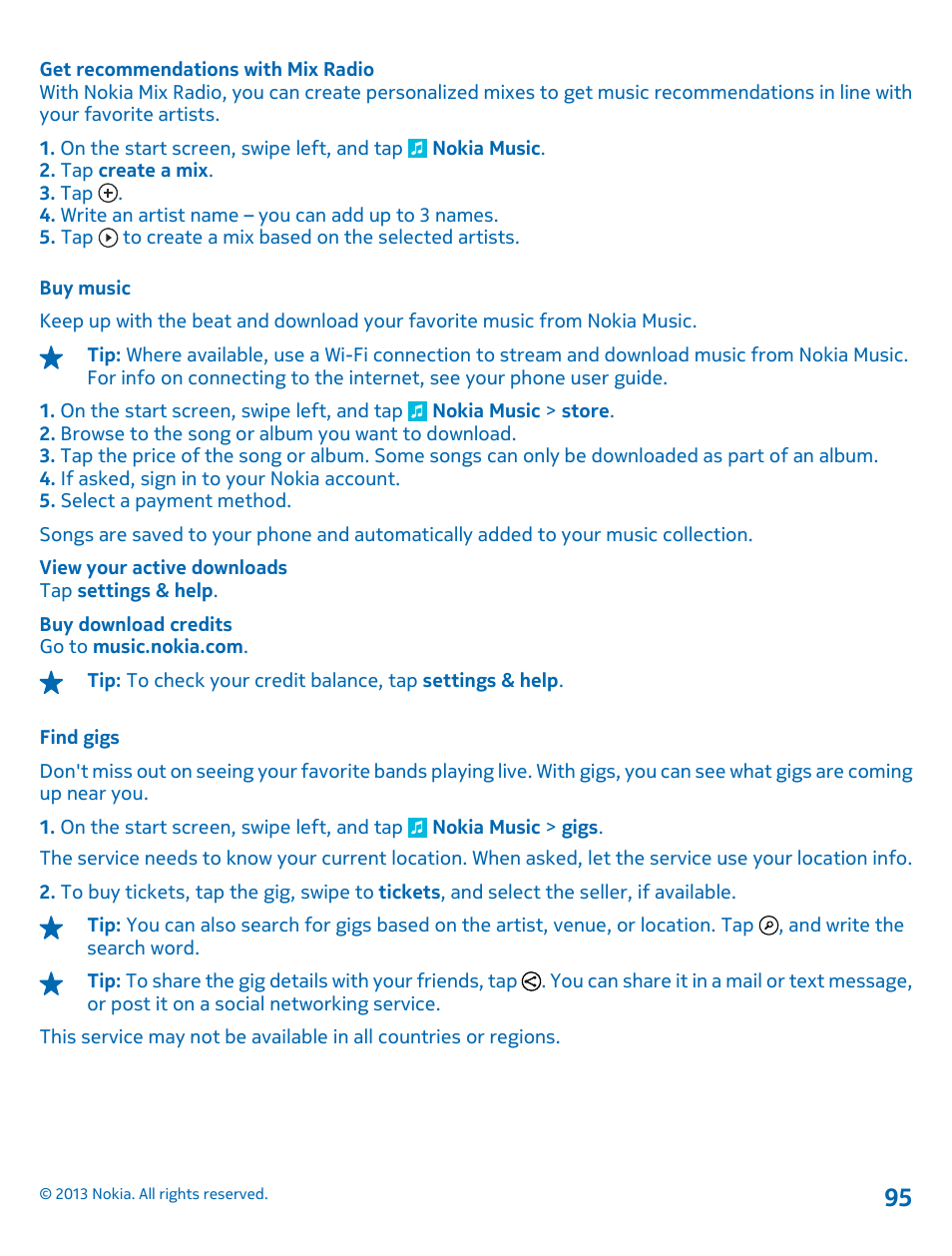 Get recommendations with mix radio, Buy music, Find gigs | Nokia Lumia 1520 User Manual | Page 95 / 128