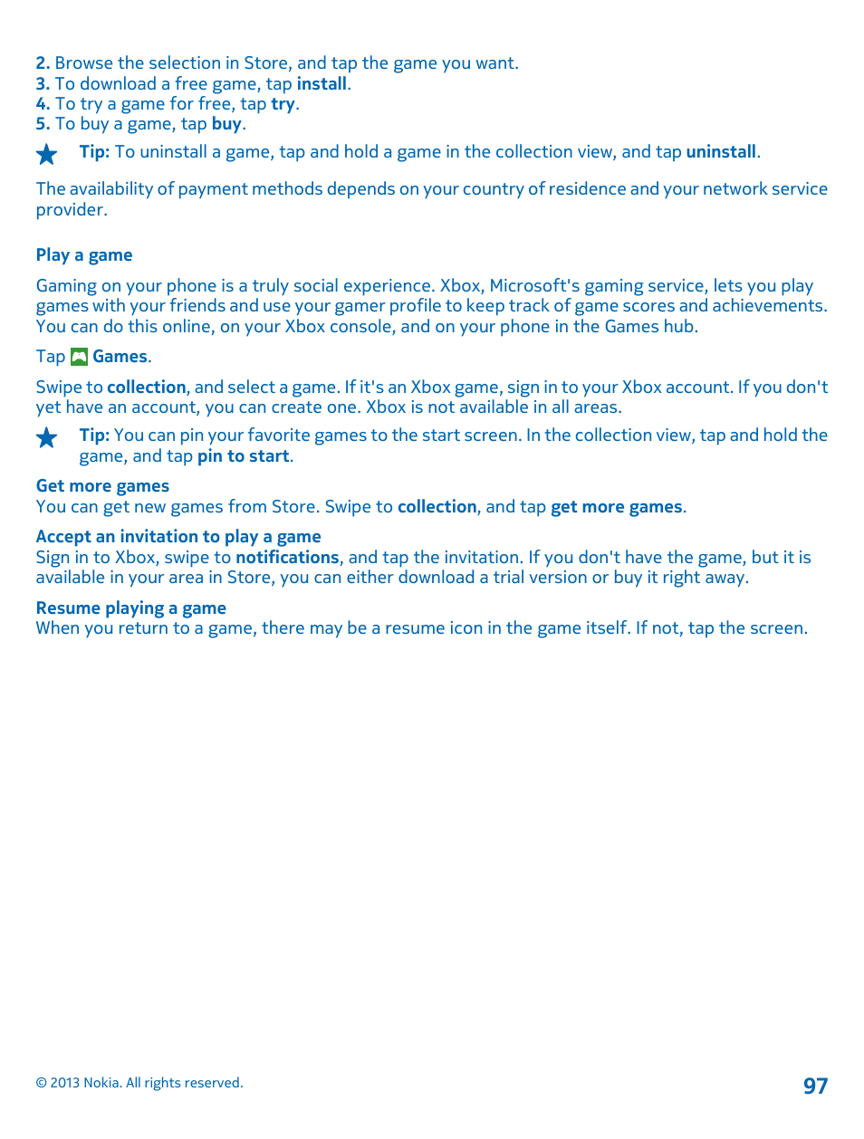 Play a game | Nokia Lumia 1520 User Manual | Page 97 / 128