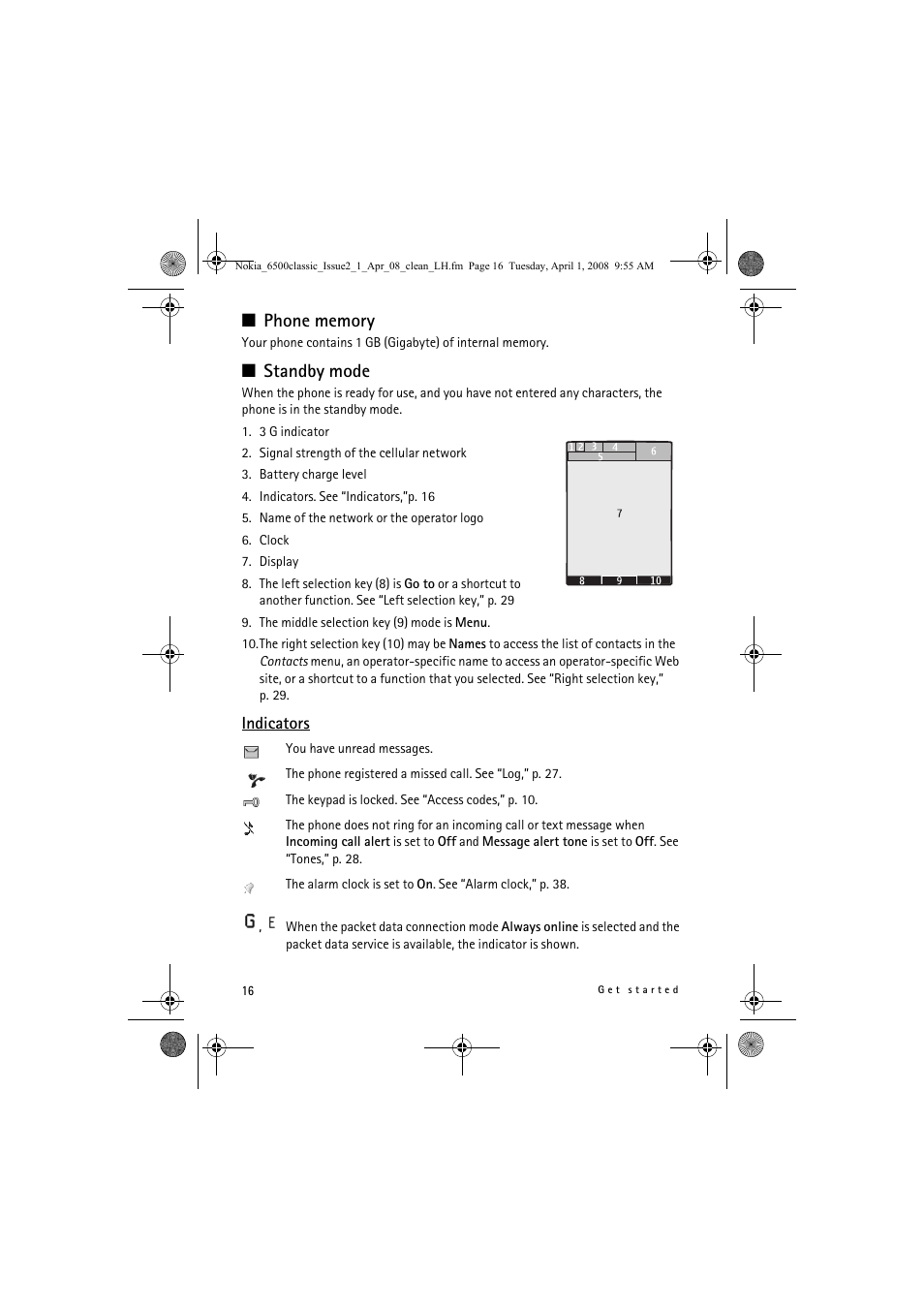 Standby mode | Nokia 6500 Classic User Manual | Page 16 / 54