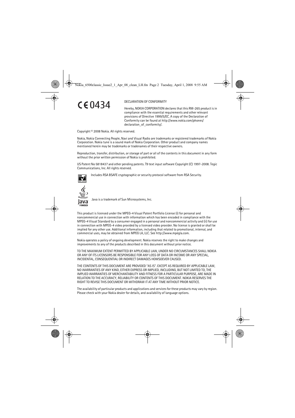 Nokia 6500 Classic User Manual | Page 2 / 54