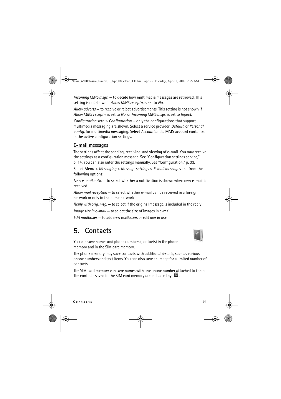Contacts | Nokia 6500 Classic User Manual | Page 25 / 54