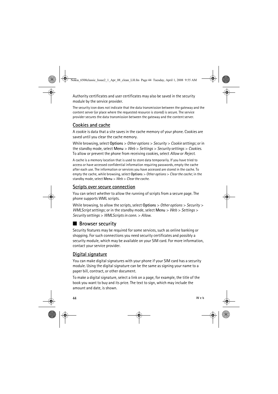 Browser security | Nokia 6500 Classic User Manual | Page 44 / 54