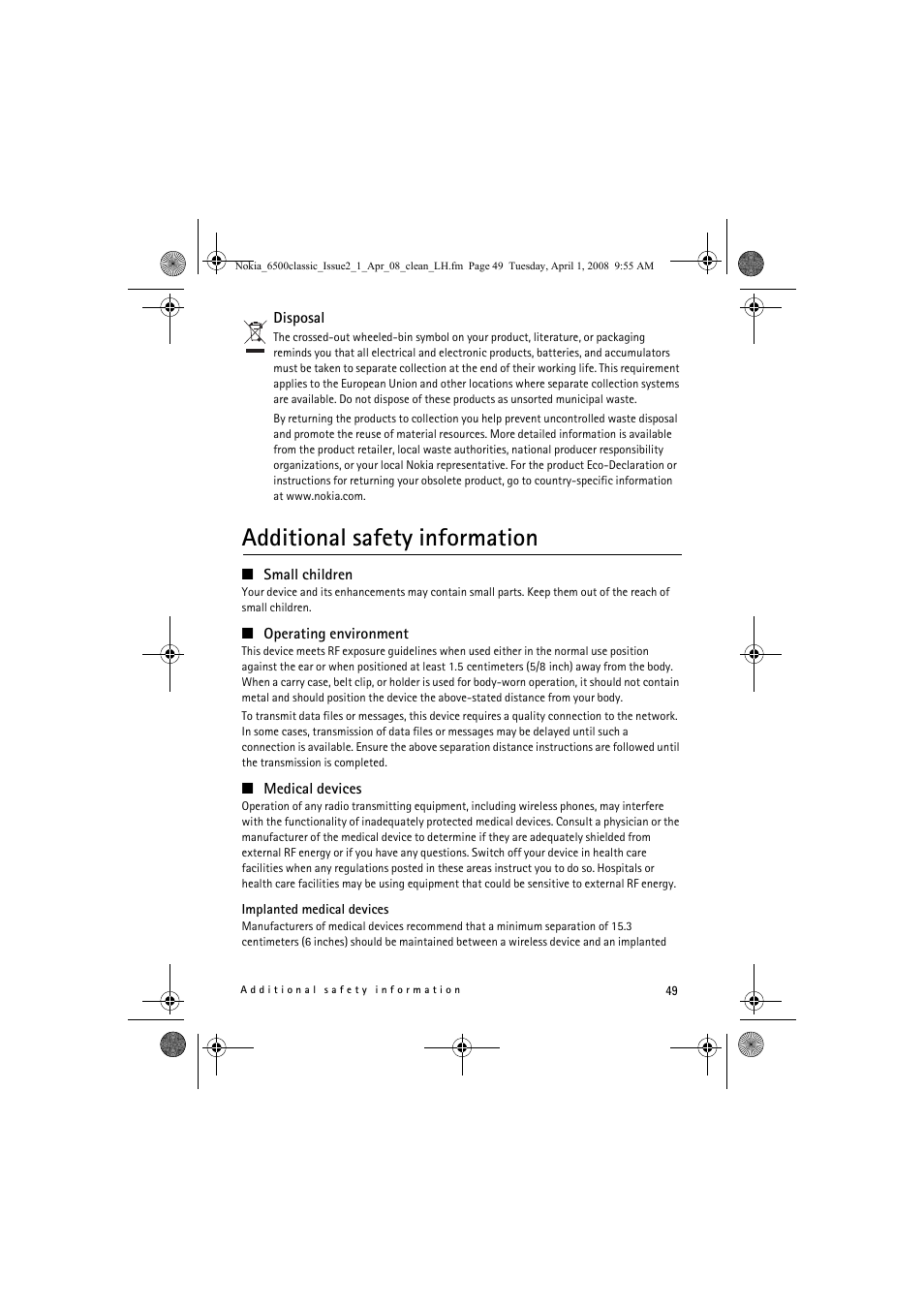 Additional safety information | Nokia 6500 Classic User Manual | Page 49 / 54