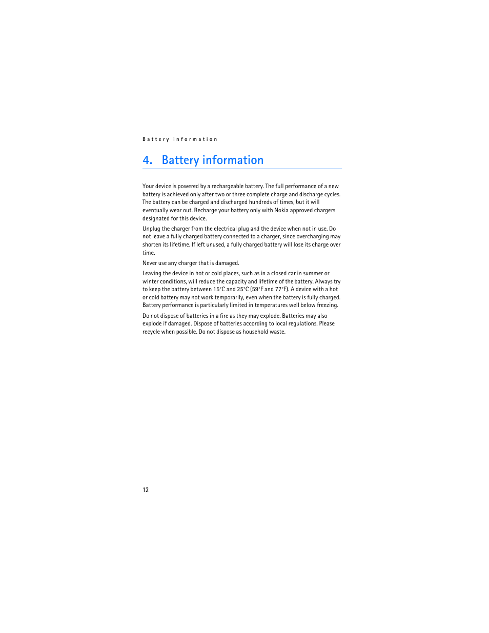 Battery information | Nokia Bluetooth Headset BH-900 User Manual | Page 12 / 13