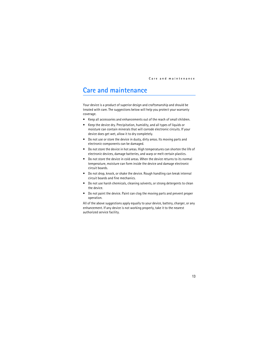 Care and maintenance | Nokia Bluetooth Headset BH-900 User Manual | Page 13 / 13